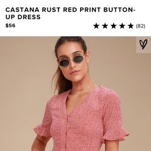 Lulus CASTANA RUST RED PRINT BUTTON-UP DRESS Small